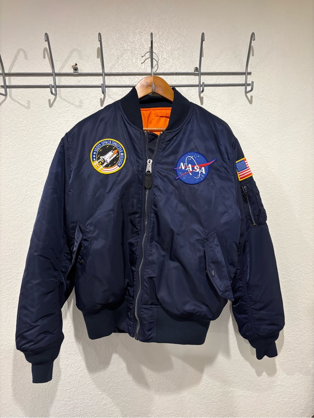 NASA MA 1 Bomber Flight Jacket Navy Orange Astronaut Space Shuttle Large Coat